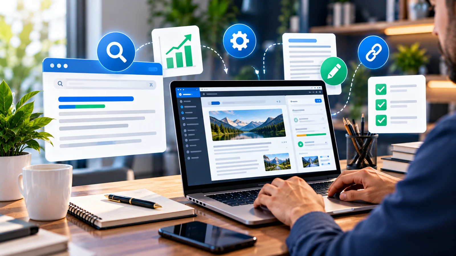 On-page SEO services team optimizing title tags, meta descriptions, and Core Web Vitals