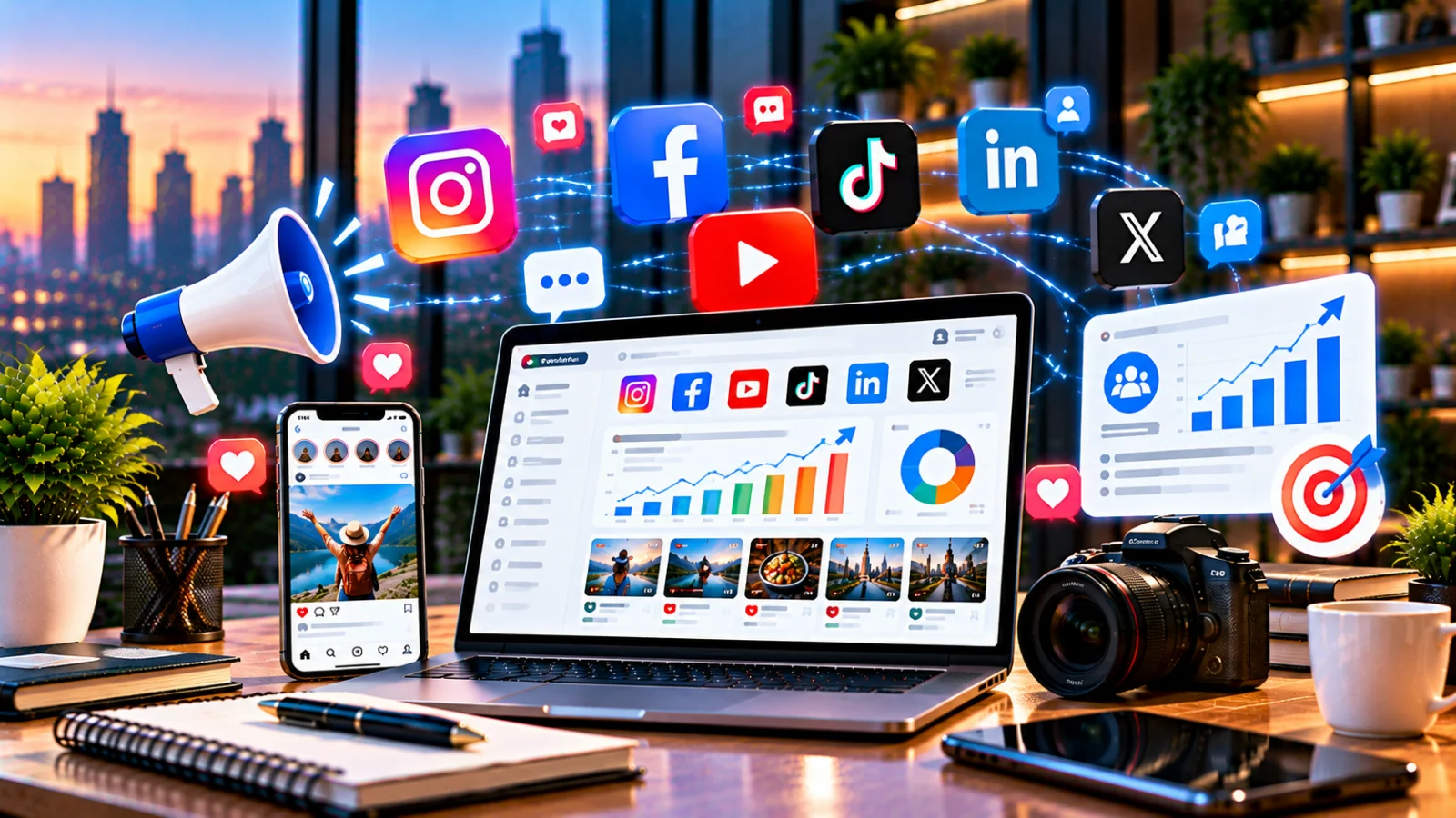 Social media marketing services team managing Instagram, Facebook, LinkedIn and TikTok campaigns